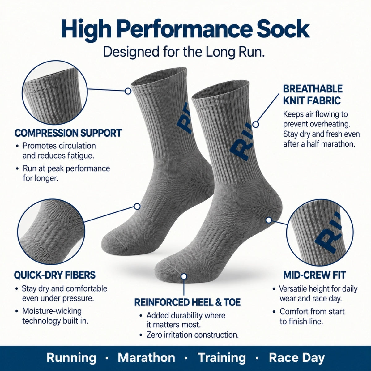 RunPace Crew Socks
