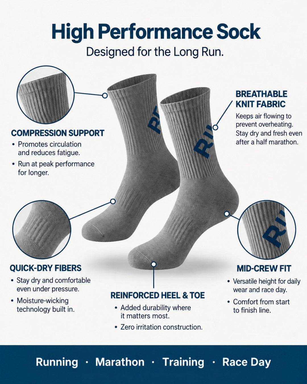 RunPace Crew Socks