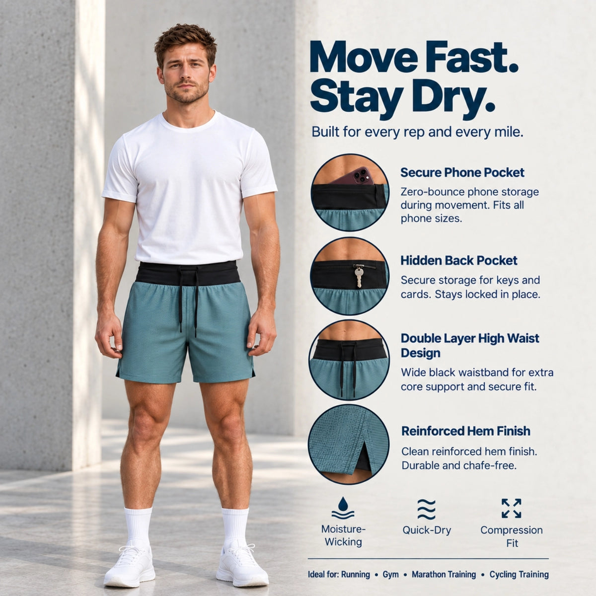 Dufins Marathon Shorts | Built-In Belt