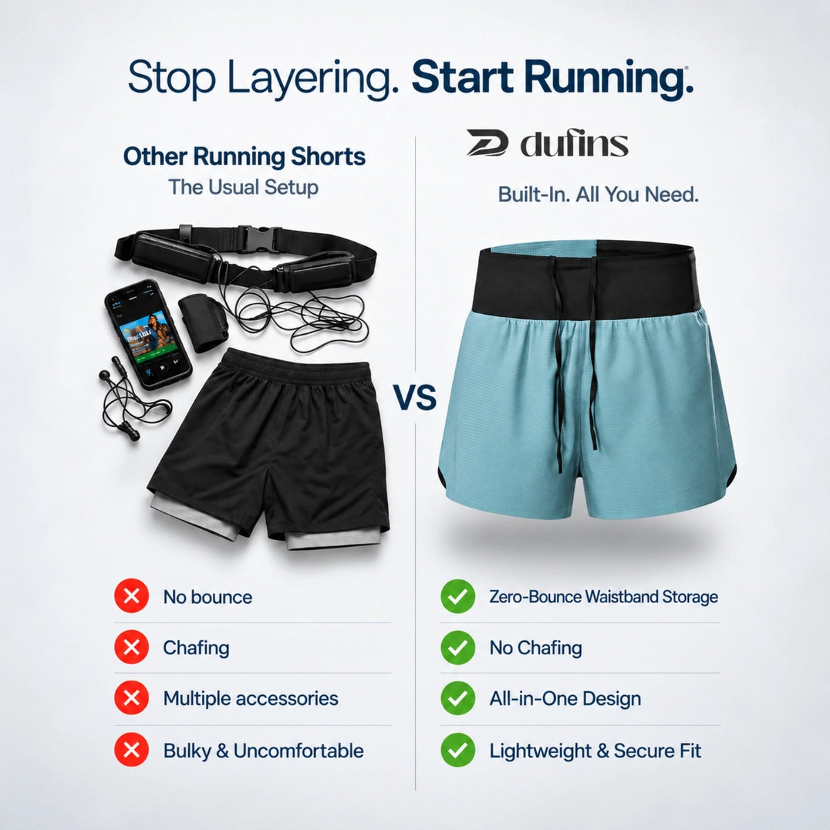 Dufins Marathon Shorts | Built-In Belt